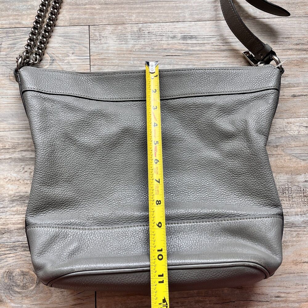 Coach Paxton Duffle Crossbody Grey Pebbled Leather Shoulder Bag Silver Chain - Picture 7 of 14
